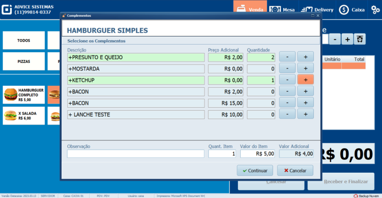 Venda com Complementos